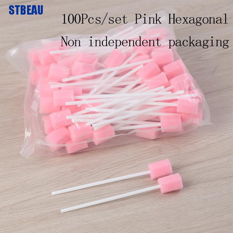 [STBEAU1] 100 ชิ้นฟองน้ําดูแลช่องปากแบบใช้แล้วทิ้งทําความสะอาดฟันผ้าเช็ดปากพร้อมแท่ง MME