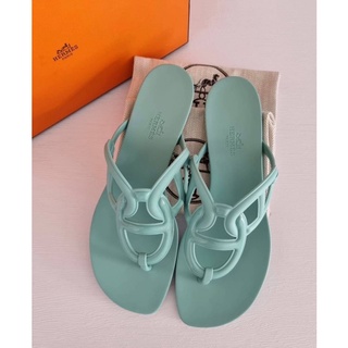 (ผ่อน0%) รองเท้าแตะ New Hermes Egerie sandal size 39 สีเขียวมินท์