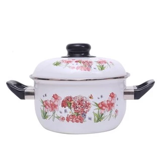 RRS หม้อเคลือบ 2 หู 18,20 ซม. พร้อมฝา (ลายดอกเข็ม) (สินค้ามีตำหนิเล็กน้อยไม่ส่งผลต่อการใช้งาน)
