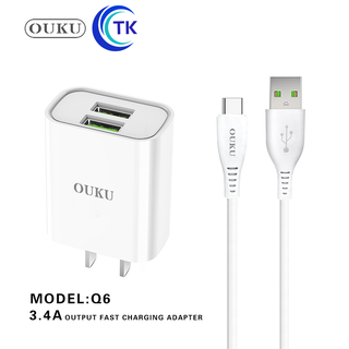 OUKU Q6 ชาร์จเร็ว 2USB 3.4 A หัวชาร์จ/ชุดชาร์จ สำหรับ L/Micro USB/Type C