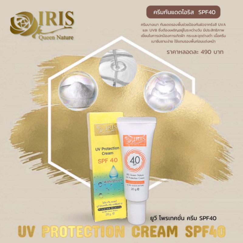 ☘️สมุนไพรไอริส ยูวี โพรเทคชั่น ครีม spf 40 ครีมกันแดด ใยไหมกันน้ำ