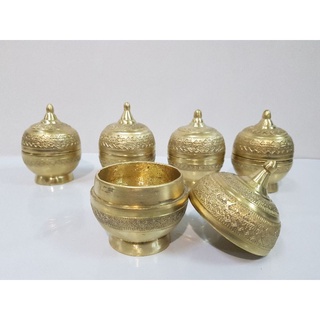 Brass byfa ผอบกลม ผอบทองเหลืองลายโบราณ ตลับกลม ตลับใหญ่ ผอบ งานบ้านปะอาว