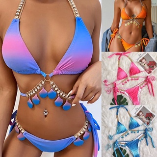 พร้อมส่ง🦩 Bikini บิกินีประดับคริสตัล เปลือกหอยเมอร์เมด mermaid ไล่สีหวานละมุน น่ารักมาก เซกซี่