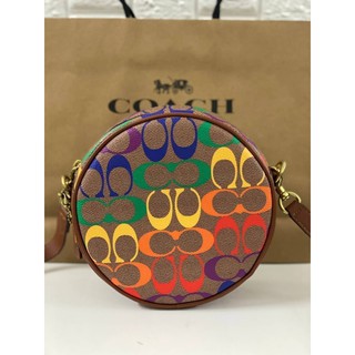 Coach Circle Crossbody In Rainbow Signature Canvas