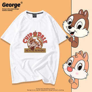 เสื้อยืดผู้ เสื้อยืดแขนสั้น ผ้าฝ้าย พิมพ์ลาย Disney Celebrity Merchandise Chip n Dale Rescue Team สําหรับผู้ชาย S-5XL