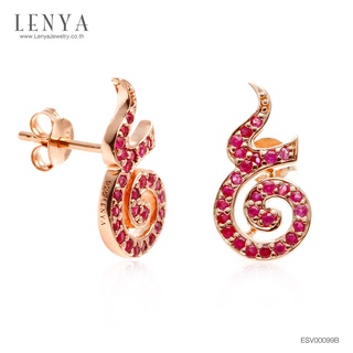 Lenya Jewelry ต่างหู ดีไซน์เลข ๙ ไทย ประดับทับทิมแท้ ตัวเรือนเงินแท้ชุบพิ้งค์โกลด์ (Pink Gold)