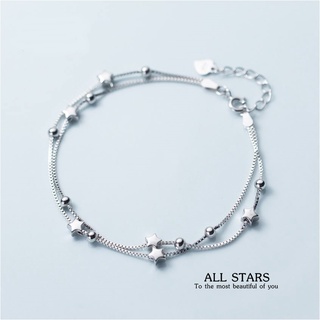 s925 All stars bracelet สร้อยข้อมือเงินแท้ รวมดาว เส้นคู่ สวยเรียบง่าย ใส่สบาย เป็นมิตรกับผิว