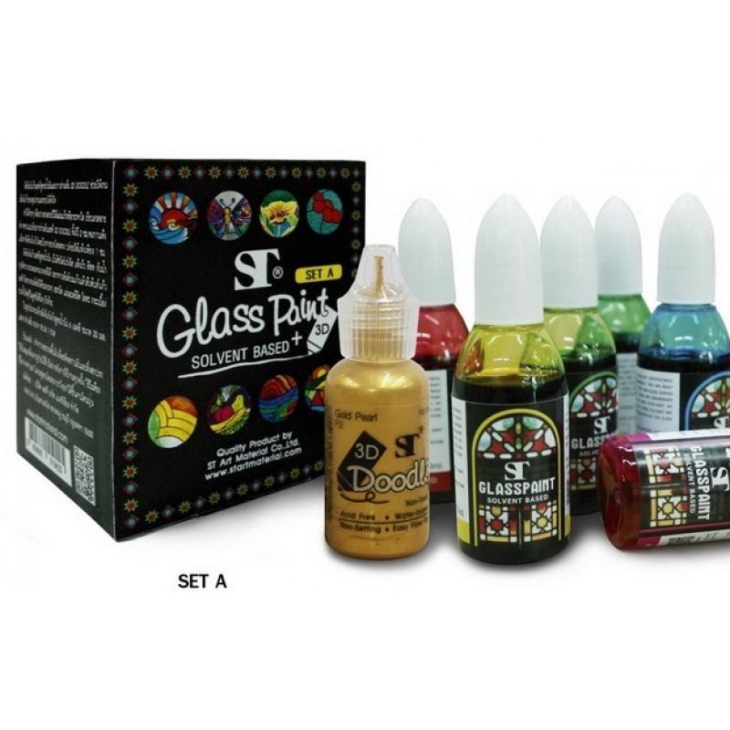 สีเพ้นท์แก้ว St สูตรน้ำมัน Set A (โทนสีเข้ม 6 สี และกาวร่างเส้น) | Shopee  Thailand