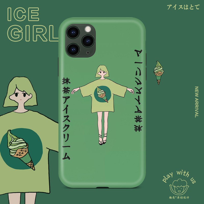 Matcha Girl 11Pro / Max Apple X / XS / XR ซองโทรศัพท์ญี่ปุ่น iPhone8plus / 7 ซิลิโคนสีเขียวเข้ม