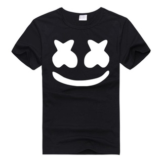 ตลก Marshmello ใบหน้าพิมพ์เสื้อทีออฟผู้ชายลำลองชายแขนสั้นเสื้อยืดผ้าฝ้ายฤดูร้อนเสื้อยืดสำหรับผู้ชายที่เดินทางมาพั