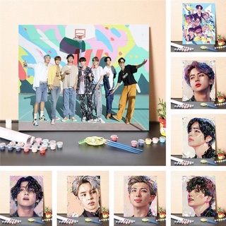 bts ภาพระบายสีตามตัวเลข วงbts ขึงเฟรมไม้พร้อมอุปกรณ์ ขนาด40x50ซม ของขวัญ DIY ฝึกสมาธิ ของขวัญ DIY สำหรับตกแต่งบ้าน