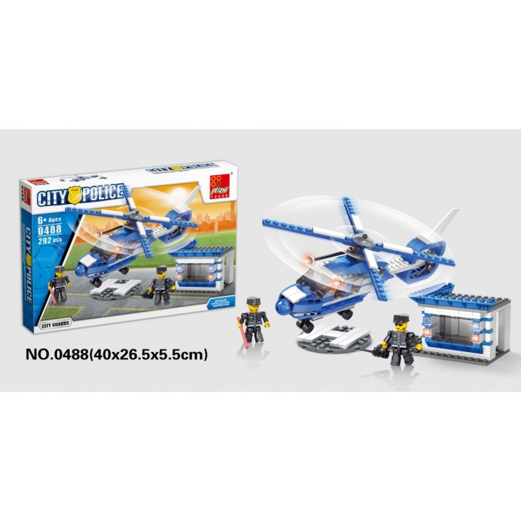 ProudNada Toys ของเล่นเด็กชุดตัวต่อเฮลิคอปเตอร์ ป้อมตำรวจ PEIZHI CITY POLICE CITY GUARDS 292 PCS 048