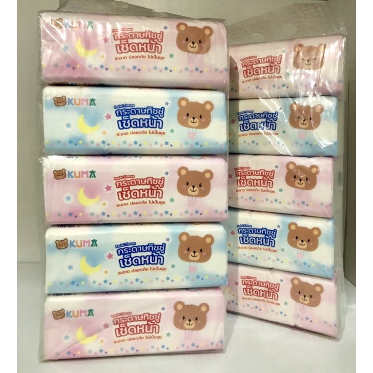 (พร้อมส่ง)Kuma คุมะ กระดาษทิชชู่เช็ดหน้า (168แผ่น) ยกแพ็ค 5 ห่อ