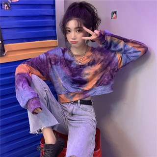 T Tie-dye short sweater women s trendy ins fashion 2020 spring and autumn new loose Korean version of the small blouse thin style