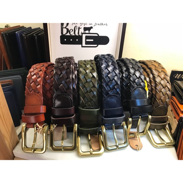 เข็มขัดสานหนังแท้Belt หัวเข็มขัดทองเหลือง