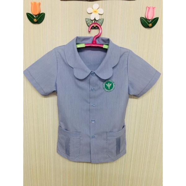 เสื้อสาธารณสุขสีฟ้าผู้หญิง ปกหยัก กาวน์ ยูนิฟอร์ม โรงพยาบาล อนามัย