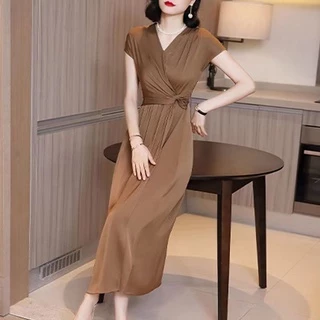 wangda girls👗👗เดรสสาวอ้วน เดรสออกงาน เดรสไหมพรม เรียบหรู ดูดี เนื้อผ้านุ่มลื่นใส่สบาย