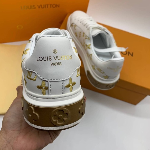 lv sneakers white and gold