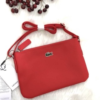 Lacoste pvc pu split cow lether shoulder bag พร้อมส่งชมพู แดง