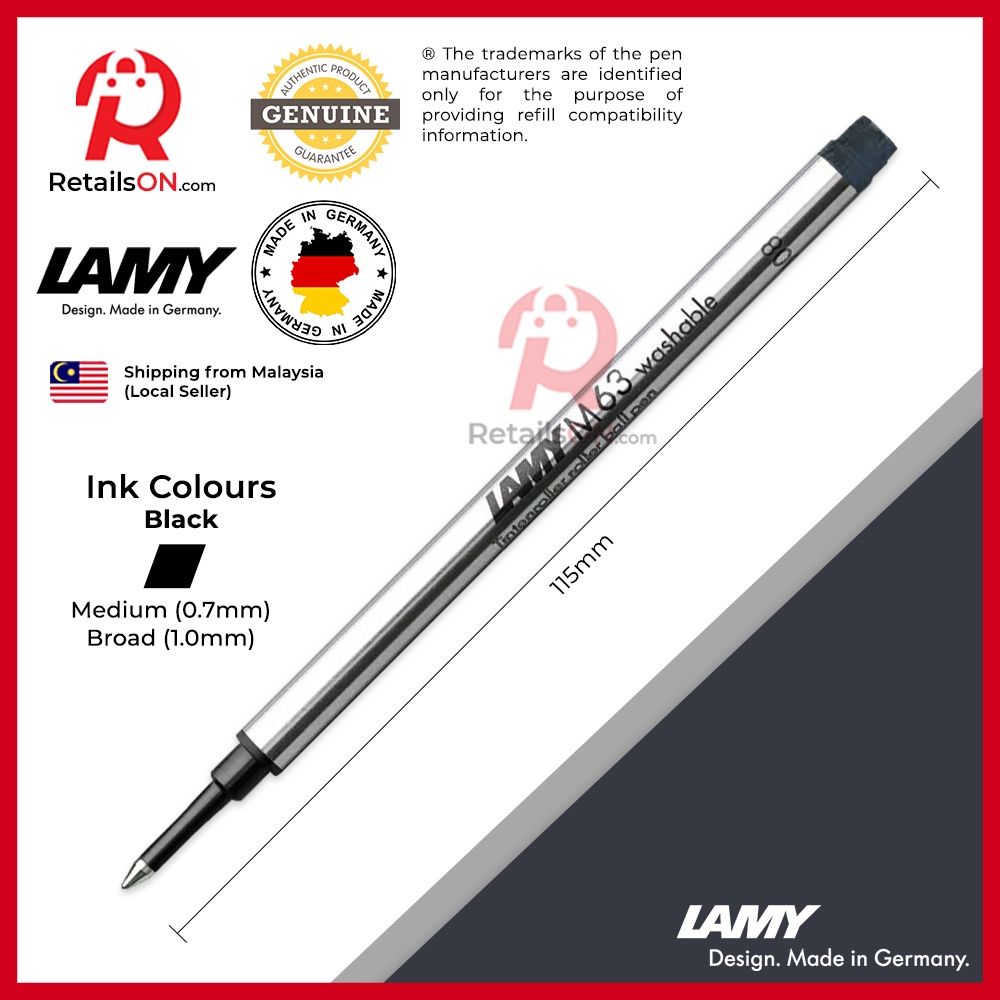 Lamy M63 Rollerball Pen Refill (M/B) - Black / Roller Ball Pen Refill 1pc สีดํา