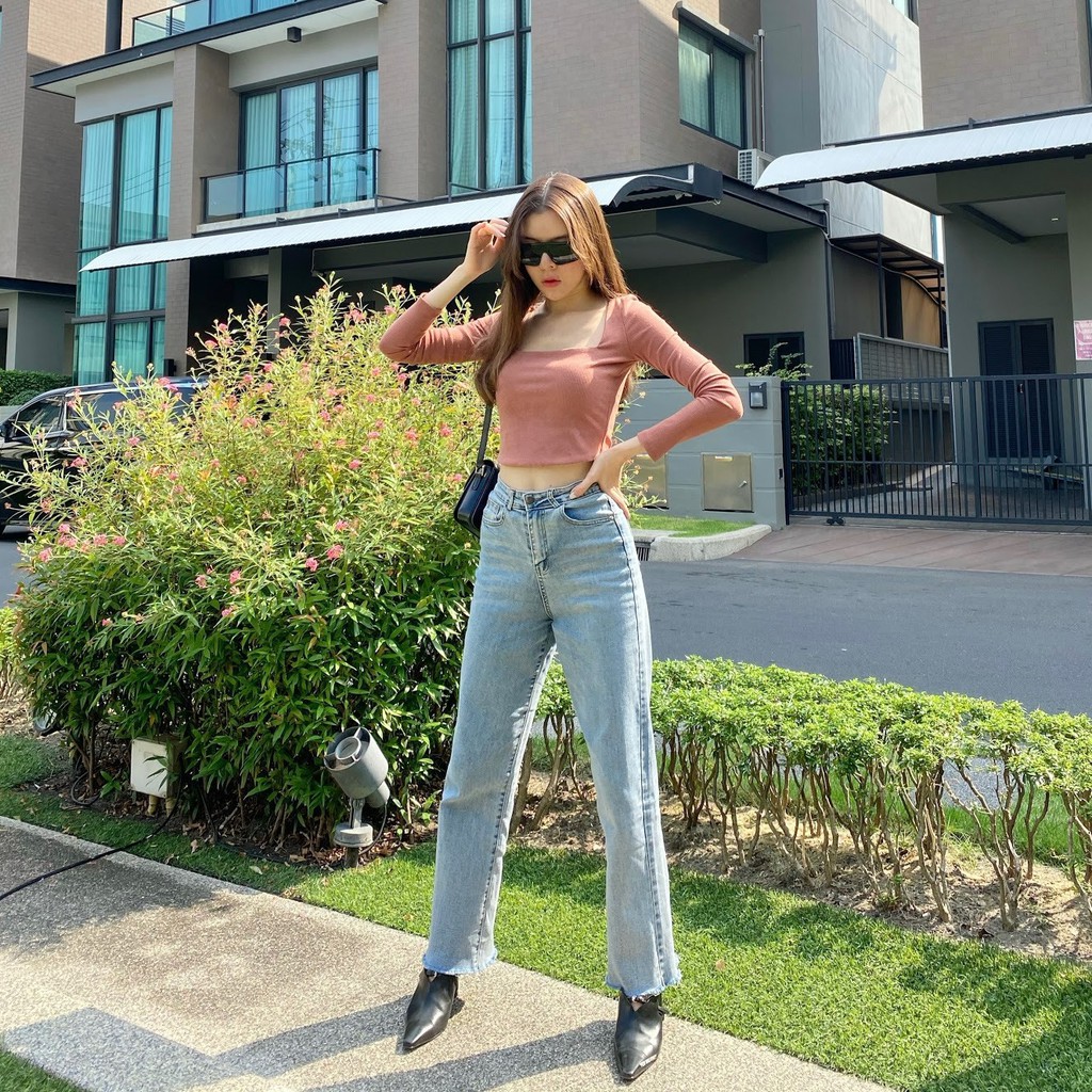 FLAT2112 FT385 : LISA DENIM กางเกงยีนส์ ผ้ายืด ขากระบอก ทรงสวยขาเรียว
