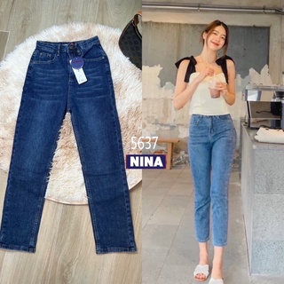 🌟st.f_shop🌟 #5637 กางเกงยีนส์[ NINA ]ผ้ายืดเอวสูง งานฟอกเข้ม ทรงบอยสลิม ฮิตตลอดกาล