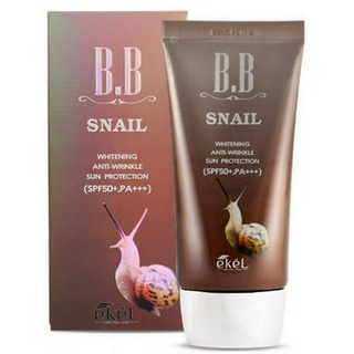 Ekel BB Cream Snail Whitening Anti Wrinkle SPF50+ PA+++ 50ml บีบีรองพื้นกันแดดเนื้อบางเบาสูตรผสมเมือกหอยทาก