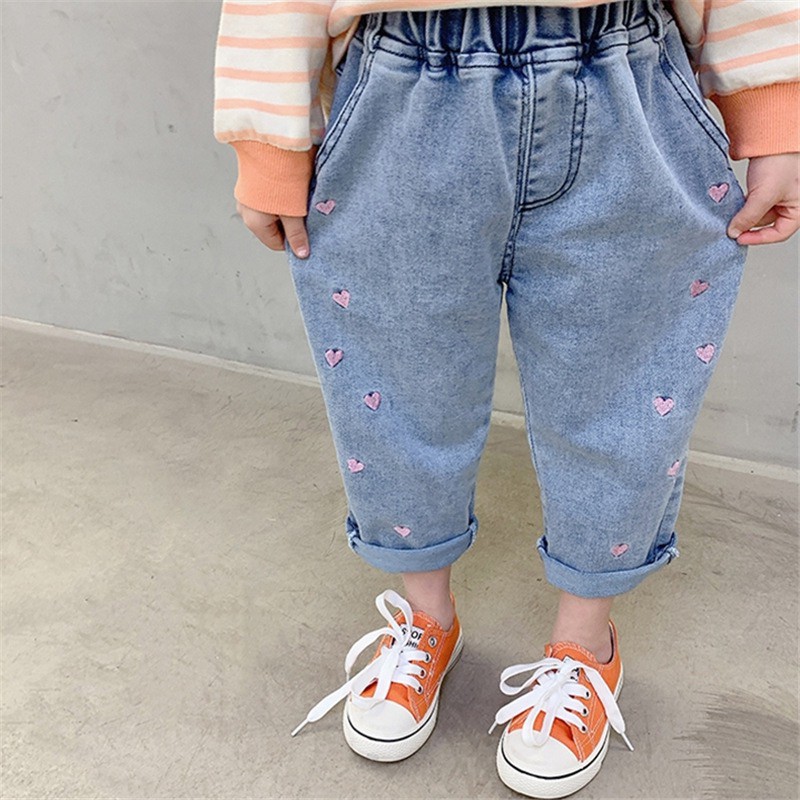 nana💕พร้อมส่ง💕(8703)กางเกงเด็กฤดูใบไม้ผลิและฤดูใบไม้ร่วงกางเกงยีนส์เด็กใหญ่กางเกงยีนส์เด็กผู้หญิง