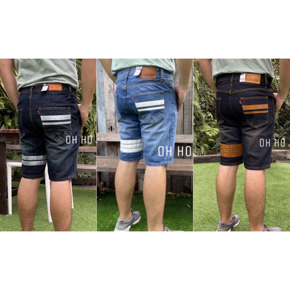 สินค้ามาใหม่ กางเกงยีนส์ขาสั้นผู้ชาย ทรงขาสามส่วน แฟชั่นแต่งแถบ รุ่นใหม่