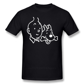 [COD]เสื้อยืด ผ้าฝ้าย 100% พิมพ์ลายกราฟฟิค Tintin And Milou สําหรับผู้ชายS-5XL