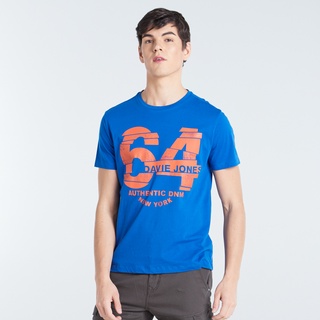 DAVIE JONES เสื้อยืด สีฟ้า พิมพ์ลาย (64) TB0149BL