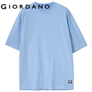 Giordano Men T-Shirts Trendy Dropped-Shoulder Loose Design Slub Cotton T-Shirts Plain Summer Short Sleeves Smooth Tops
