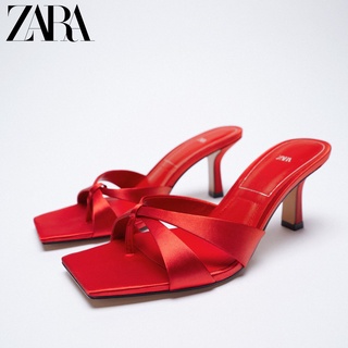 Zara ใหม่ รองเท้าส้นสูง ผ้าซาติน 2022