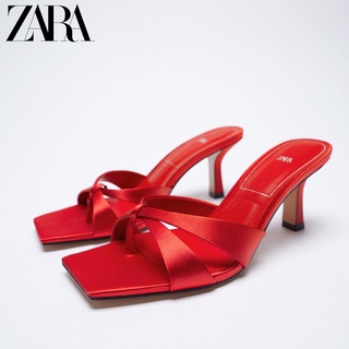 Zara2022 ใหม่ รองเท้าแตะส้นสูง ผ้าซาติน 1809810030