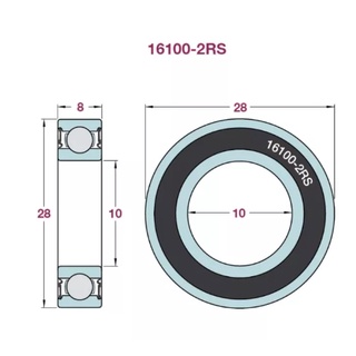 ตลับลูกปืน 16100 2RS ฝายาง 10x28x8 mm. (อย่างธรรมดา จีน)