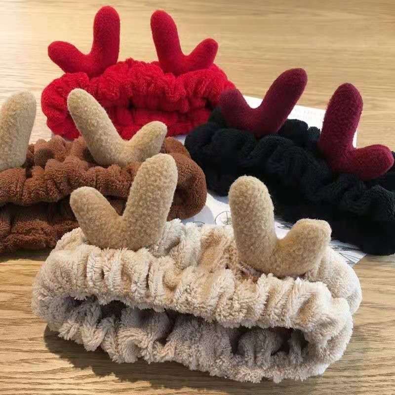 Plush Antlers Face Wash Hair Band ยางรัดผมคริสต์มาส