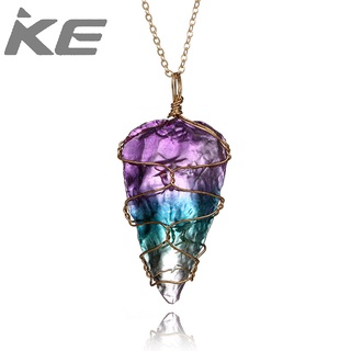 Accessories Simple geometric irregular hand-colored winding long natural stone necklace for gi