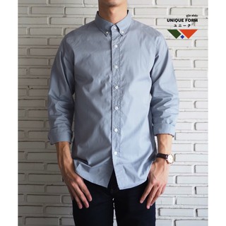 SHIRTFOLDING เสื้อเชิ้ตคอตตอน Asher Cotton แขนยาวคอปก สีเทา/เทาเข้ม