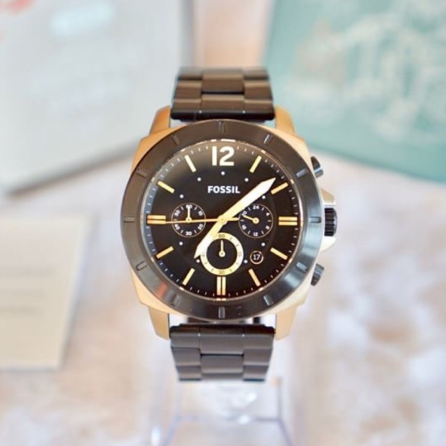(ผ่อน0%) นาฬิกา Fossil Privateer Sport BQ2196 Men's Black Stainless Chronograph Watch  ดำขอบทอง สายสแตนเลส สีเำ