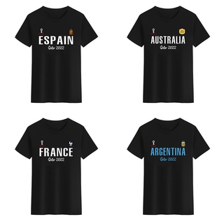 เสื้อยืดคอกลม พิมพ์ลาย Qatar World Cup Argentina Spain France สีดํา สีขาว สไตล์ออสเตรเลีย สําหรับผู้ชาย และผู้หญิง 2022