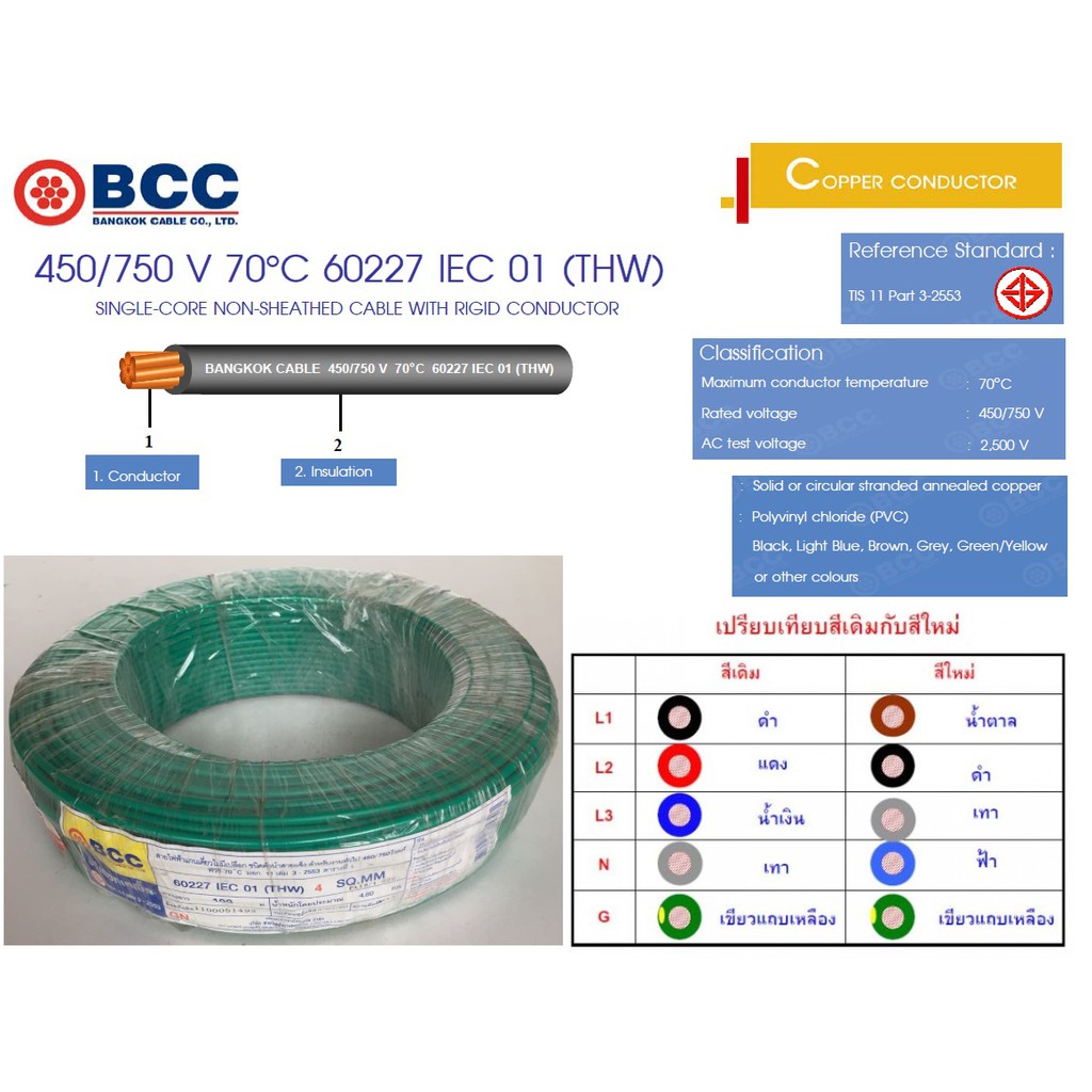 BCC สายไฟ THW 1*4.0mm² (100 เมตร)