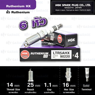 NGK หัวเทียนขั้ว Ruthenium LTR5AHX 6 หัว ใช้สำหรับ Ford Fiesta 1.4/1.5/1.6L, Mazda 3 เครื่อง 2.0, 2.3L - Made in Japan