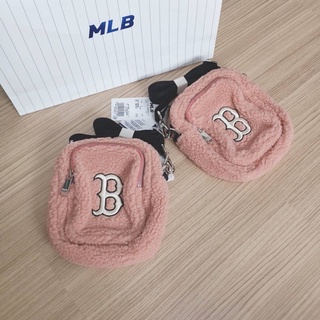 พร้อมส่ง MLB Wool Fleece Mini Crossbag Bag กระเป๋าสะพาย สีชมพู 💓โลโก้ B ผ้าขน หนานุ่ม