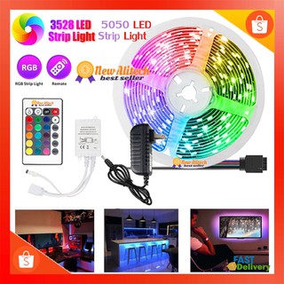 Ali ไฟ ไฟเส้น LED SMD รุ่น2835 / รุ่น5050 RGB 5 เมตร กันน้ำ พร้อมรีโมท อแดปเตอร์ต่อไฟบ้าน หม้อแปล ไฟตกแต่งบ้าน ไฟประดับ