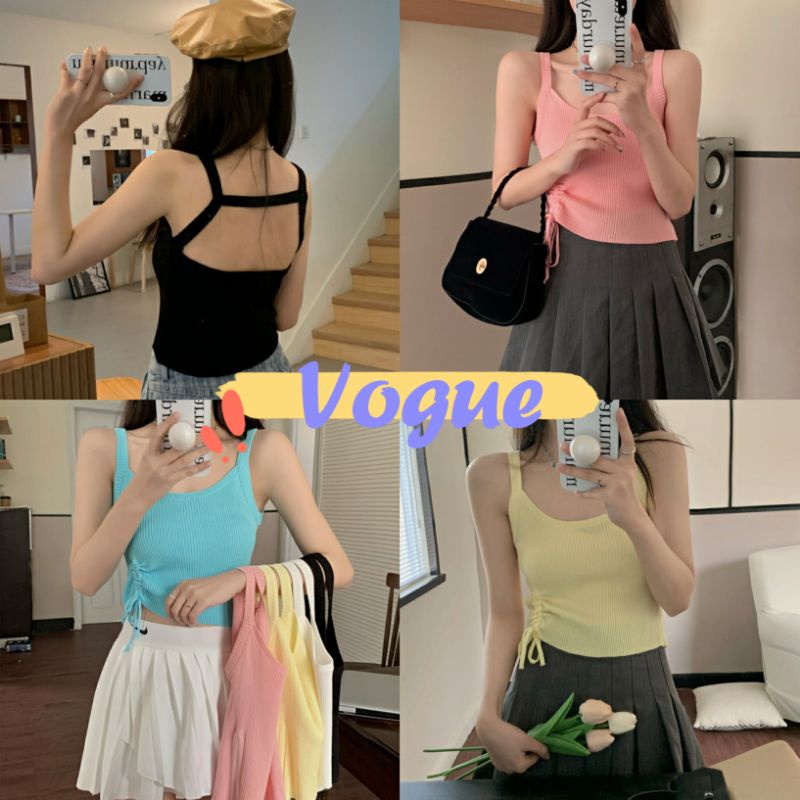 Vogue​ ​พร้อมส่ง​ เสื้อกล้ามไหมพรม ผ้านิ่มสีพาสเทล ปรับรูดได้ (47140) -N