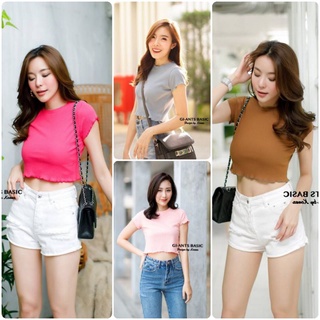 🔥พร้อมจัดส่ง🔥ป้าย GI-ANTS เสื้อครอปเปลือยแขนสั้น ผ้าร่องใหญ่ใส่สวย G12