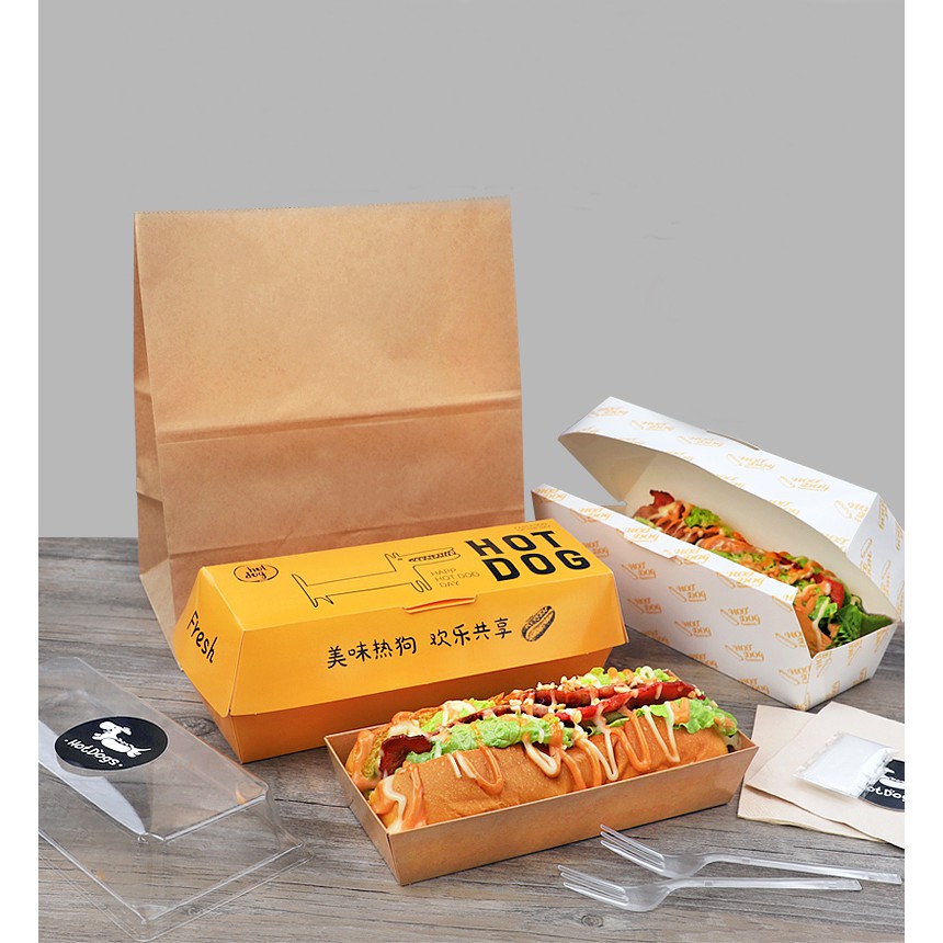 Disposable green paper hot dog box cheese hot dog stick box egg package