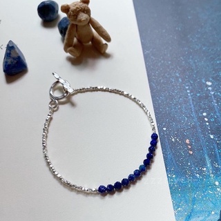 zzzilver สร้อยข้อมือตะขอทีบาร์เงินแท้ &amp; ลาพิซเจียร  Silver Beads &amp; Lapis Lazuli