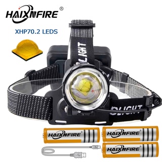 Haixnfire HP39 Super Bright LED Headlamp XHP70.2 Headlight Lamp 18650 Zoom Fishing Rechargeable Flashlight