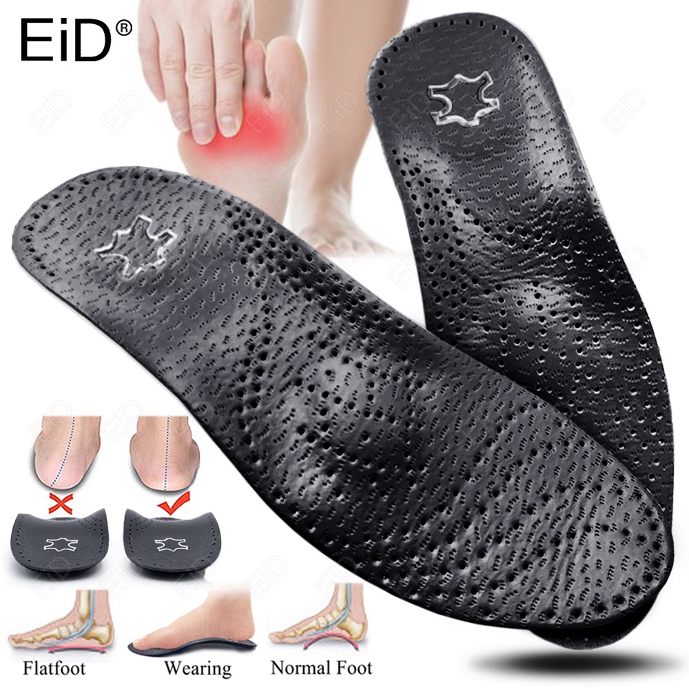 ใหม่ Arch สนับสนุน 25 มม. Orthotic Insoles หนังสีดํา orthotics สําหรับเท้าแบน O/X ขาแก้ไขรองเท้า Sole insert pads หนังระงับกลิ่นกาย Breathable ใส่
